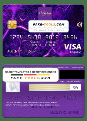Laos Indochina bank visa classic card, fully editable template in PSD format