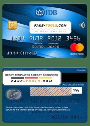 Laos Joint Development Bank (JDB) mastercard, fully editable template in PSD format