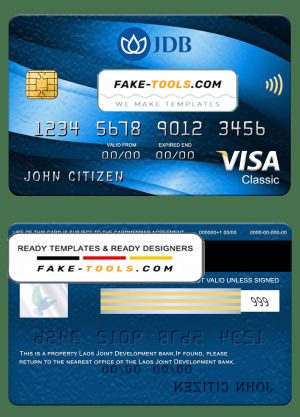 Laos Joint Development Bank (JDB) visa classic card, fully editable template in PSD format