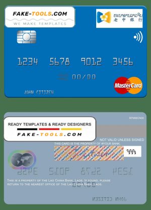 Laos Lao China Bank mastercard fully editable template in PSD format Laos Lao China Bank mastercard fully editable template in PSD format