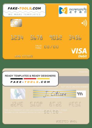 Laos Lao China Bank visa card fully editable template in PSD format Laos Lao China Bank visa card fully editable template in PSD format