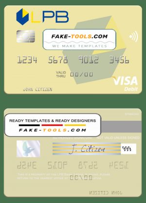 Latvia LPB Bank visa card fully editable template in PSD format Latvia LPB Bank visa card fully editable template in PSD format