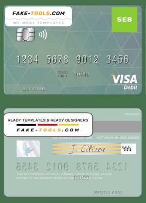 Latvia SEB Bank visa card fully editable template in PSD format Latvia SEB Bank visa card fully editable template in PSD format