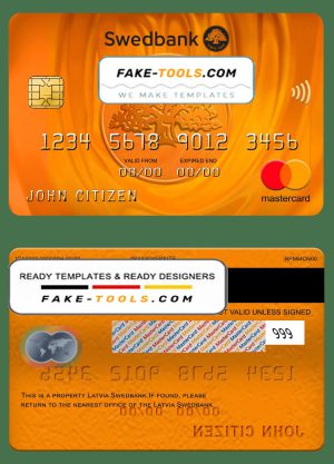 Latvia Swedbank mastercard, fully editable template in PSD format