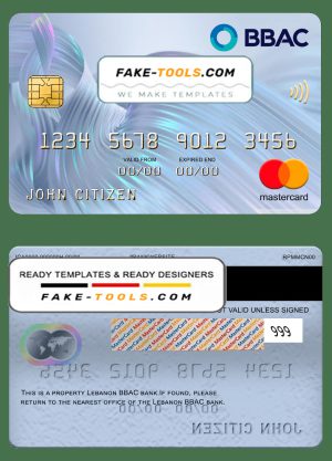 Lebanon BBAC bank mastercard, fully editable template in PSD format