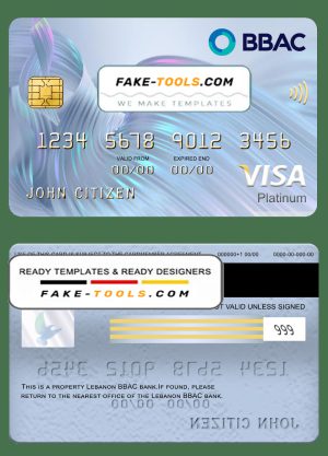 Lebanon BBAC bank visa platinum card, fully editable template in PSD format