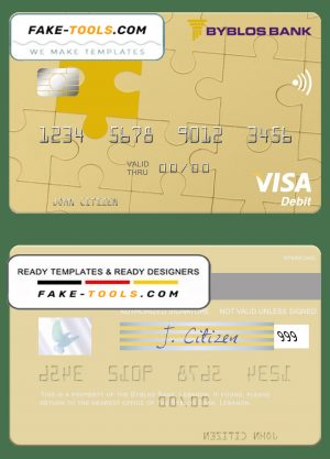 Lebanon Byblos Bank visa card fully editable template in PSD format Lebanon Byblos Bank visa card fully editable template in PSD format