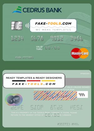 Lebanon Cedrus Bank mastercard fully editable credit card template in PSD format