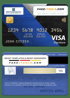 Lebanon Emirates Lebanon bank visa signature card, fully editable template in PSD format
