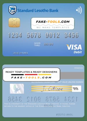 Lesotho Standard Bank visa card fully editable template in PSD format Lesotho Standard Bank visa card fully editable template in PSD format
