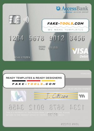 Liberia Access Bank visa card fully editable template in PSD format Liberia Access Bank visa card fully editable template in PSD format
