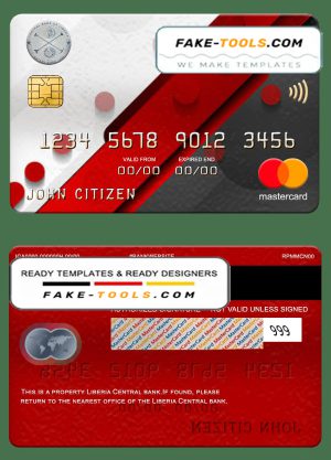 Liberia Central bank mastercard, fully editable template in PSD format