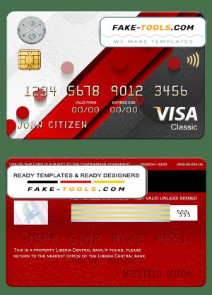 Liberia Central bank visa classic card, fully editable template in PSD format