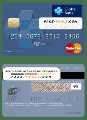 Liberia Global Bank mastercard fully editable credit card template in PSD format Liberia Global Bank mastercard fully editable credit card template in PSD format
