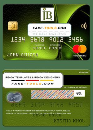 Liberia IB International bank mastercard, fully editable template in PSD format