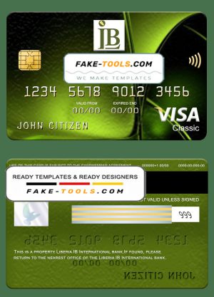 Liberia IB International bank visa classic card, fully editable template in PSD format