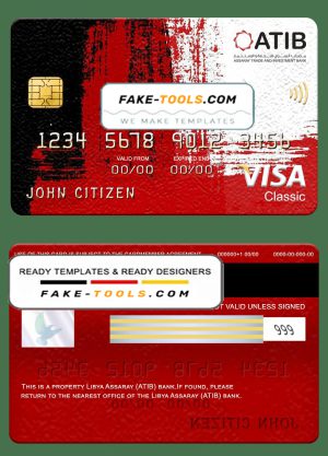 Libya Assaray bank (ATIB) visa classic card, fully editable template in PSD format