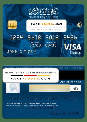 Libya Central bank visa classic card, fully editable template in PSD format