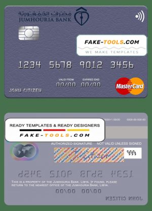 Libya Jumhouria Bank mastercard fully editable credit card template in PSD format Libya Jumhouria Bank mastercard fully editable credit card template in PSD format