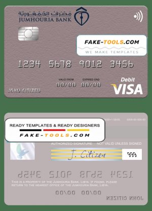 Libya Jumhouria Bank visa card fully editable template in PSD format Libya Jumhouria Bank visa card fully editable template in PSD format