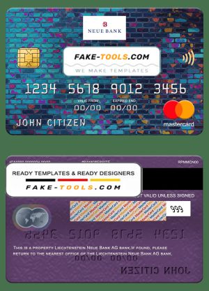 Liechtenstein Neue bank mastercard, fully editable template in PSD format