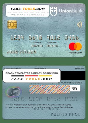 Liechtenstein Union bank mastercard, fully editable template in PSD format