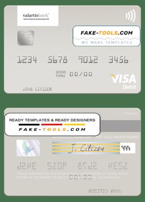 Liechtenstein Valartis Bank visa card fully editable template in PSD format Liechtenstein Valartis Bank visa card fully editable template in PSD format