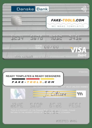 Lithuania Danske Bank visa card fully editable template in PSD format Lithuania Danske Bank visa card fully editable template in PSD format