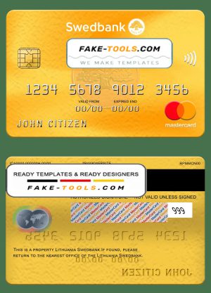 Lithuania Swedbank mastercard, fully editable template in PSD format