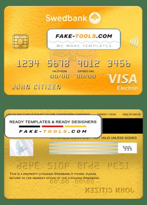 Lithuania Swedbank visa elrctron card, fully editable template in PSD format