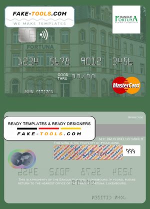 Luxembourg Banque Fortuna mastercard credit card template in PSD format Luxembourg Banque Fortuna mastercard credit card template in PSD format