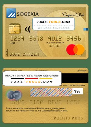 Luxembourg Sogexia bank mastercard credit card template in PSD format Luxembourg Sogexia bank mastercard credit card template in PSD format
