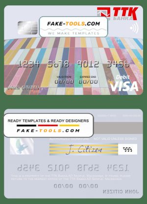 Macedonia TTK Banka AD Skopje visa card fully editable template in PSD format Macedonia TTK Banka AD Skopje visa card fully editable template in PSD format