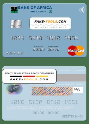 Madagascar Bank of Africa mastercard credit card template in PSD format Madagascar Bank of Africa mastercard credit card template in PSD format