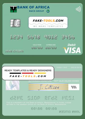 Madagascar Bank of Africa visa credit card template in PSD format Madagascar Bank of Africa visa credit card template in PSD format