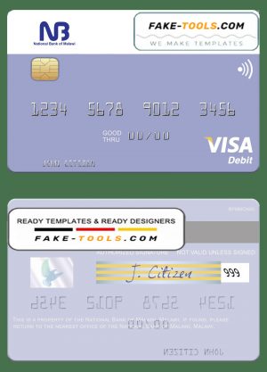 Malawi National Bank visa card fully editable template in PSD format