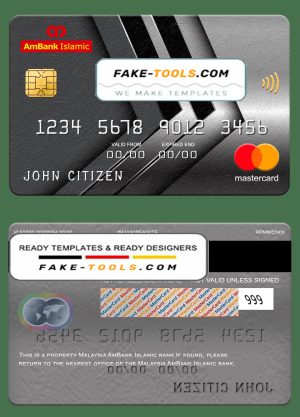 Malaysia AmBank Islamic bank mastercard, fully editable template in PSD format