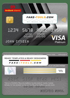 Malaysia AmBank Islamic bank visa platinum card, fully editable template in PSD format