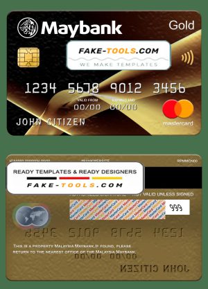 Malaysia Maybank mastercard gold, fully editable template in PSD format