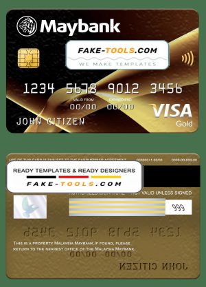 Malaysia Maybank visa gold card, fully editable template in PSD format