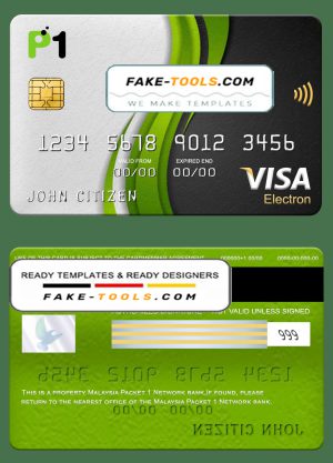 Malaysia Packet 1 Network bank visa electron card, fully editable template in PSD format