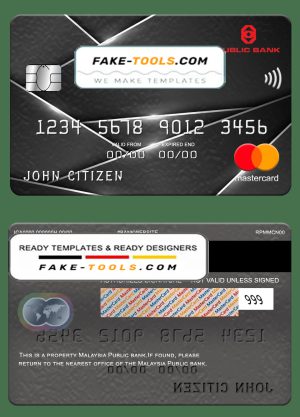 Malaysia Public bank mastercard, fully editable template in PSD format
