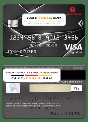 Malaysia Public bank visa signature card, fully editable template in PSD format