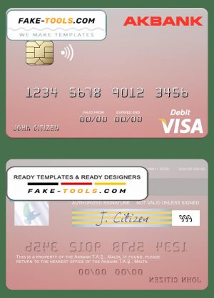 Malta Akbank T.A.Ş. visa credit card fully editable template in PSD format