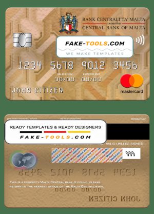 Malta Central bank mastercard, fully editable template in PSD format