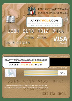 Malta Central bank visa classic card, fully editable template in PSD format