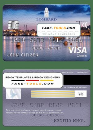 Malta Lombard bank visa classic card, fully editable template in PSD format Malta Lombard bank visa classic card, fully editable template in PSD format