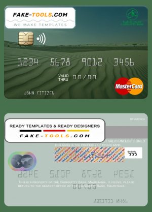 Mauritania Chinguitty Bank mastercard credit card template in PSD format