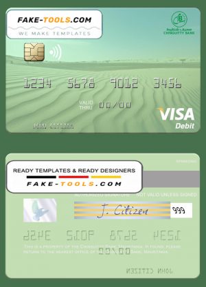 Mauritania Chinguitty Bank visa card fully editable template in PSD format