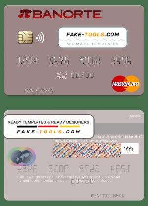 Mexico Banorte bank mastercard credit card template in PSD format